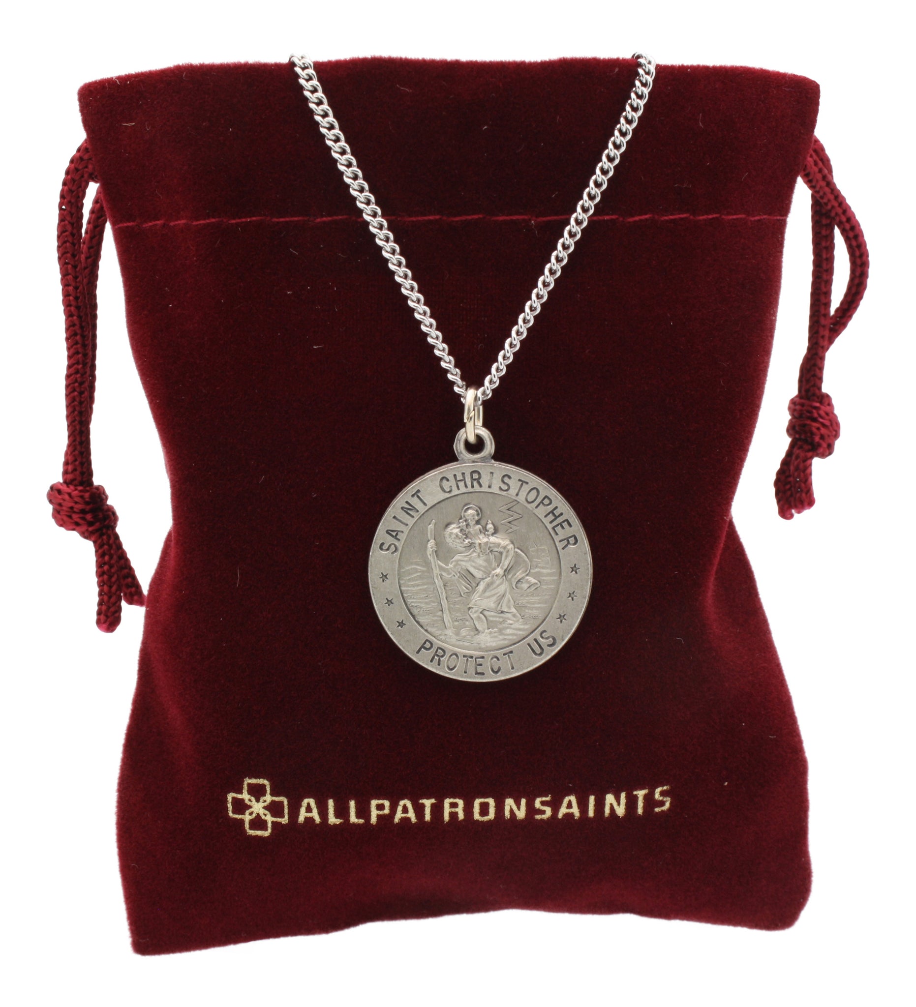 Round St. Christopher Necklace Medal Solid 925 Sterling Silver With Je ...