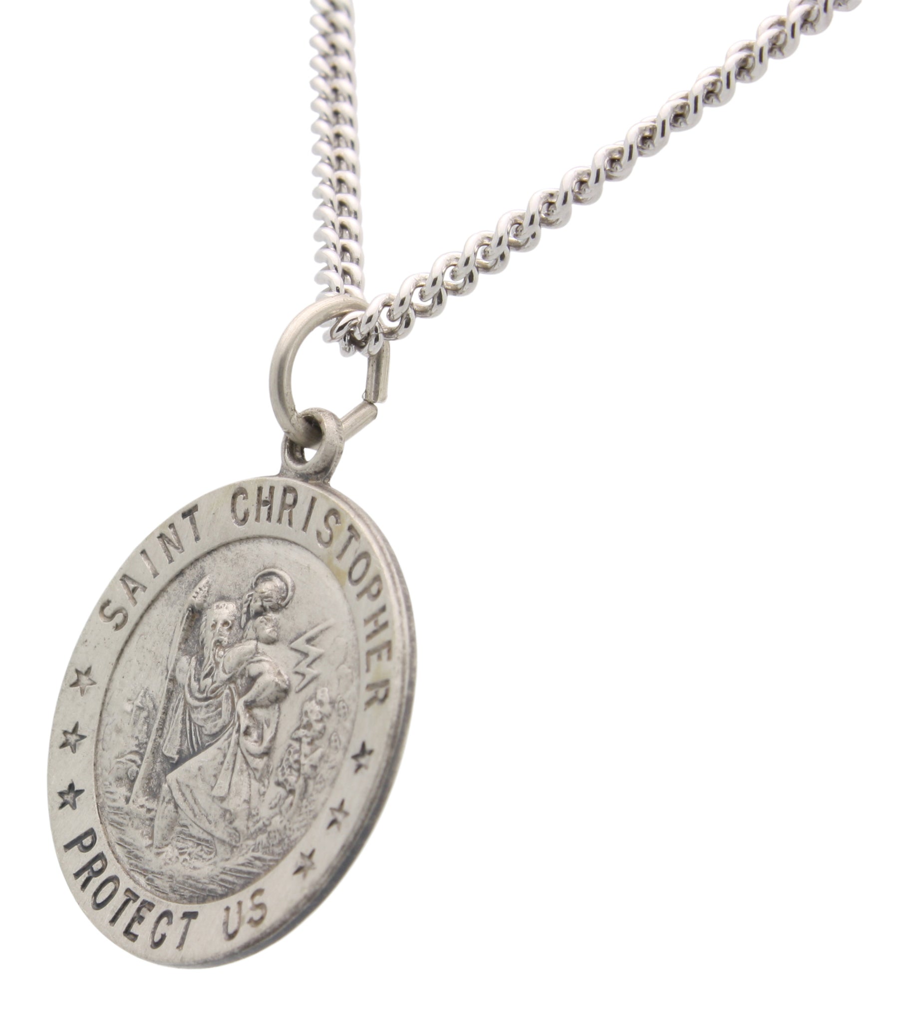 Round St. Christopher Necklace Medal Solid 925 Sterling Silver With Je ...