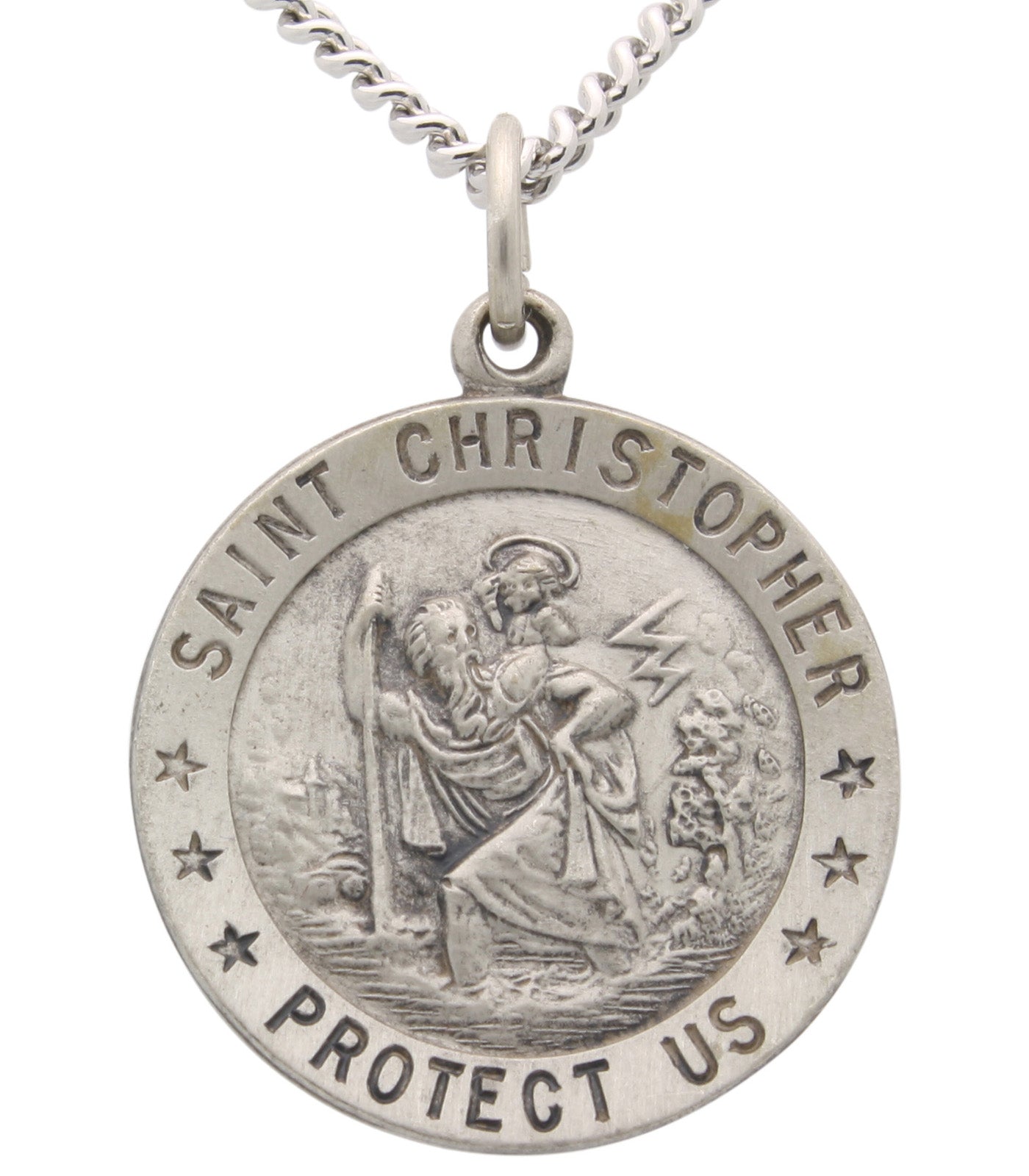 Round St. Christopher Necklace Medal Solid 925 Sterling Silver With Je ...