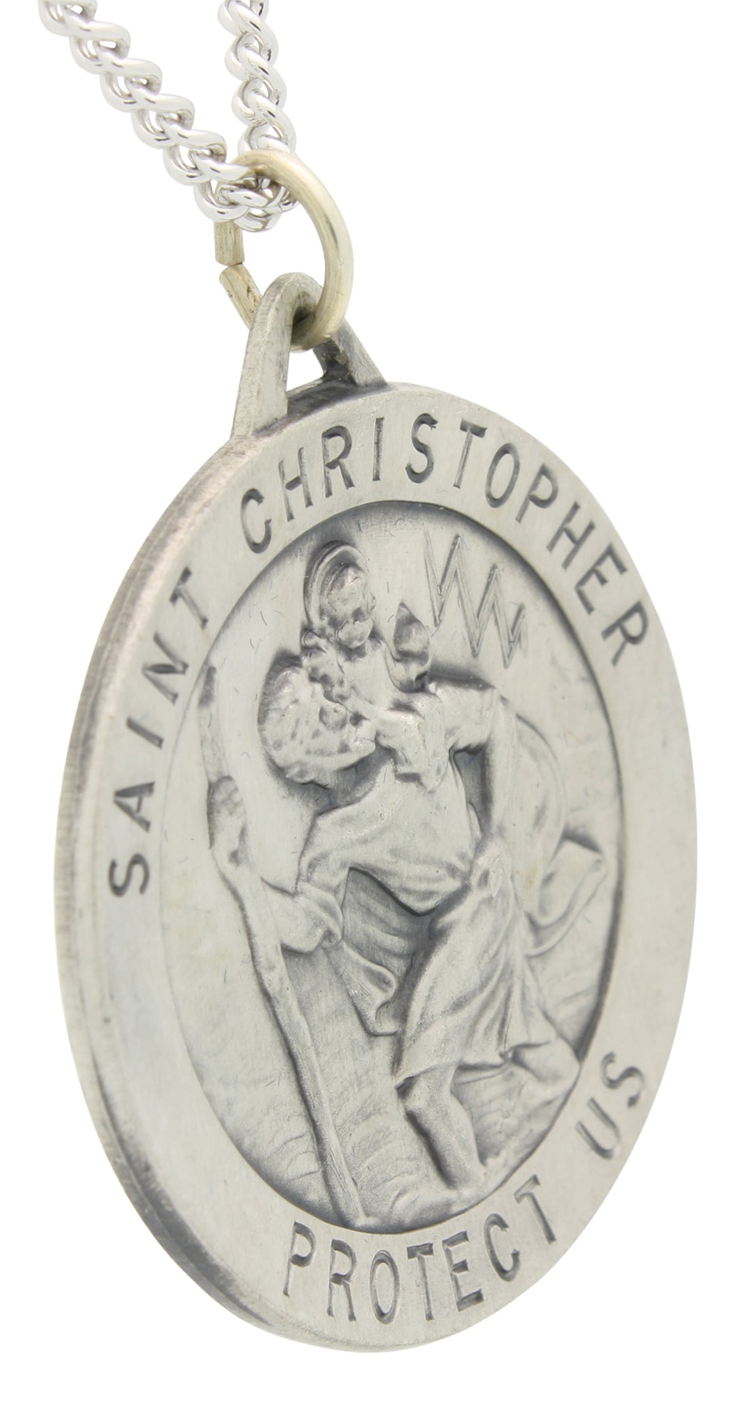 Round St. Christopher Necklace Medal Solid 925 Sterling Silver With Je ...