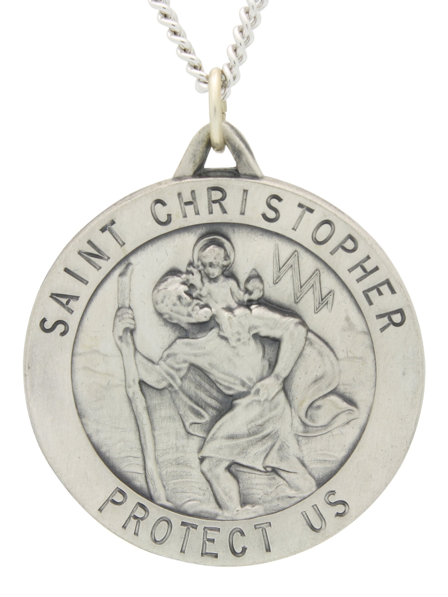 Round St. Christopher Necklace Medal Solid 925 Sterling Silver With Je ...