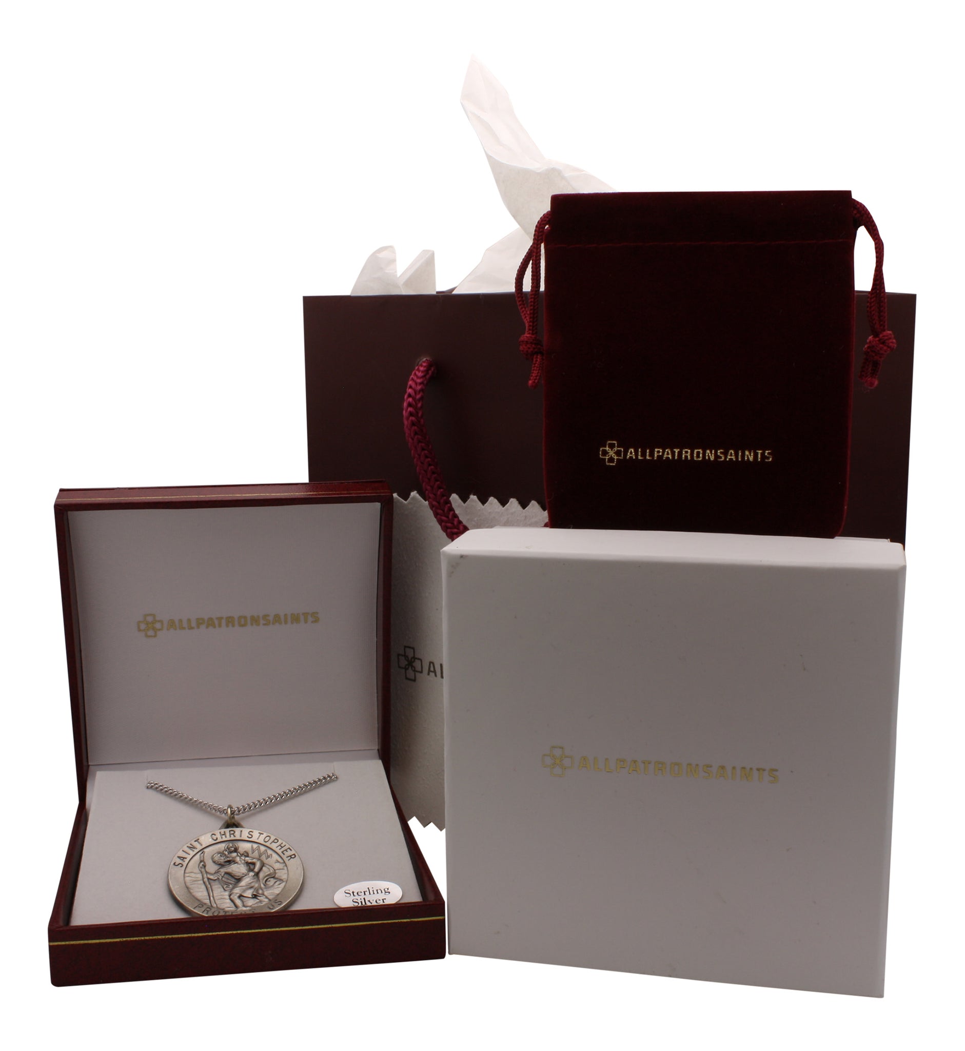 Round St. Christopher Necklace Medal Solid 925 Sterling Silver With Je ...