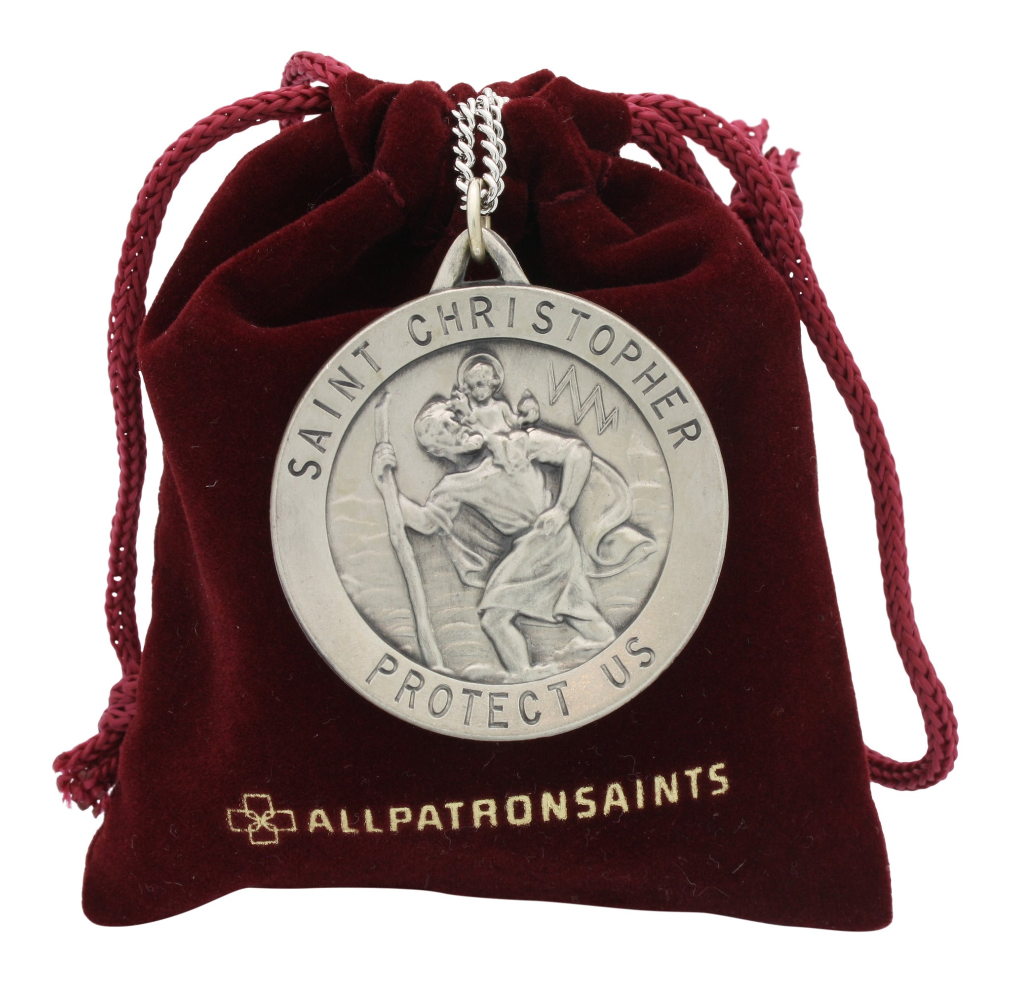 Round St. Christopher Necklace Medal Solid 925 Sterling Silver With Je ...